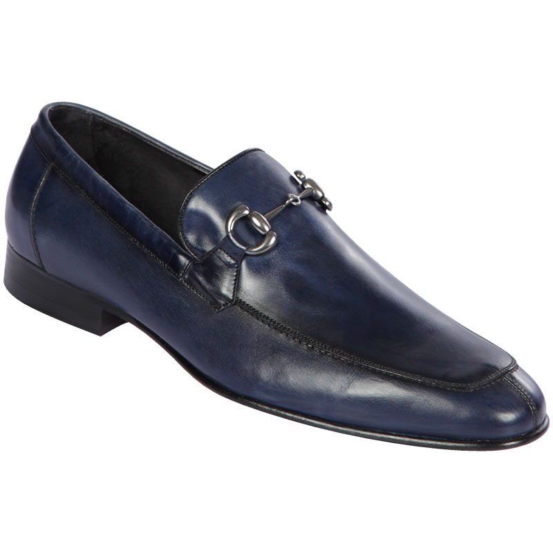 Lombardy Calf Leather Bit Loafers Faded Navy Blue Image