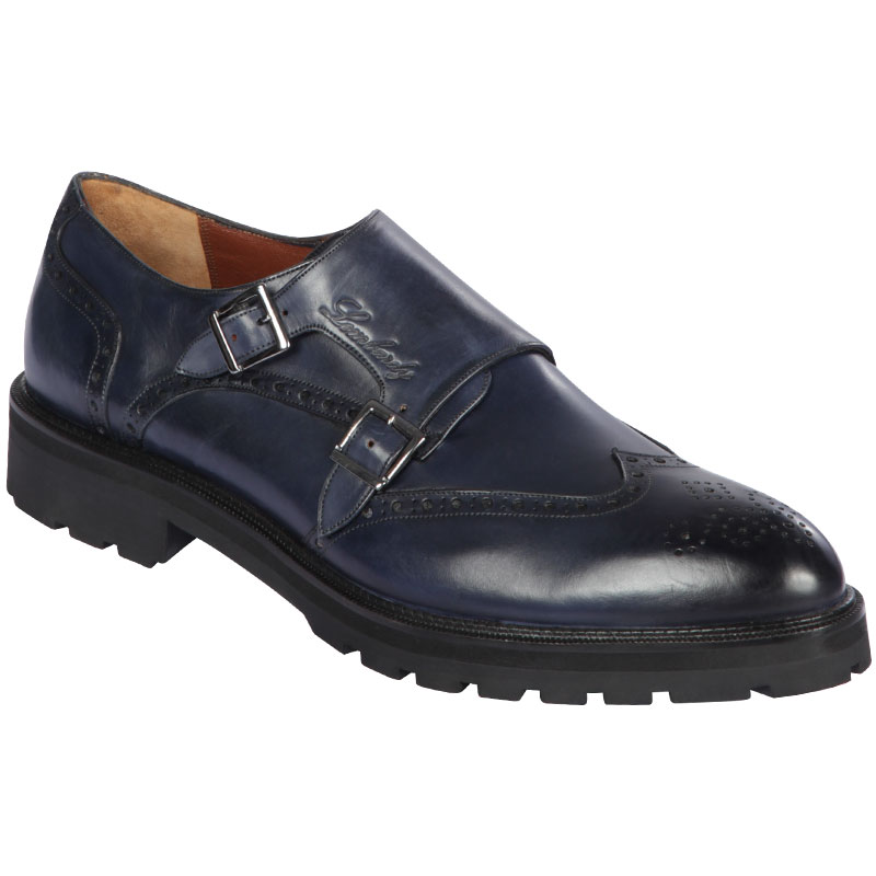 Lombardy Calfskin Wingtip Monk Strap Faded Navy Blue Image