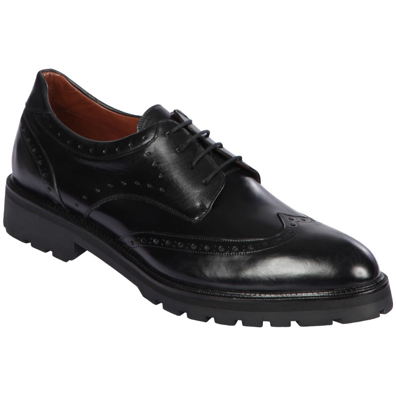 Lombardy Calfskin Wingtip Dress Shoes Laces Black Image