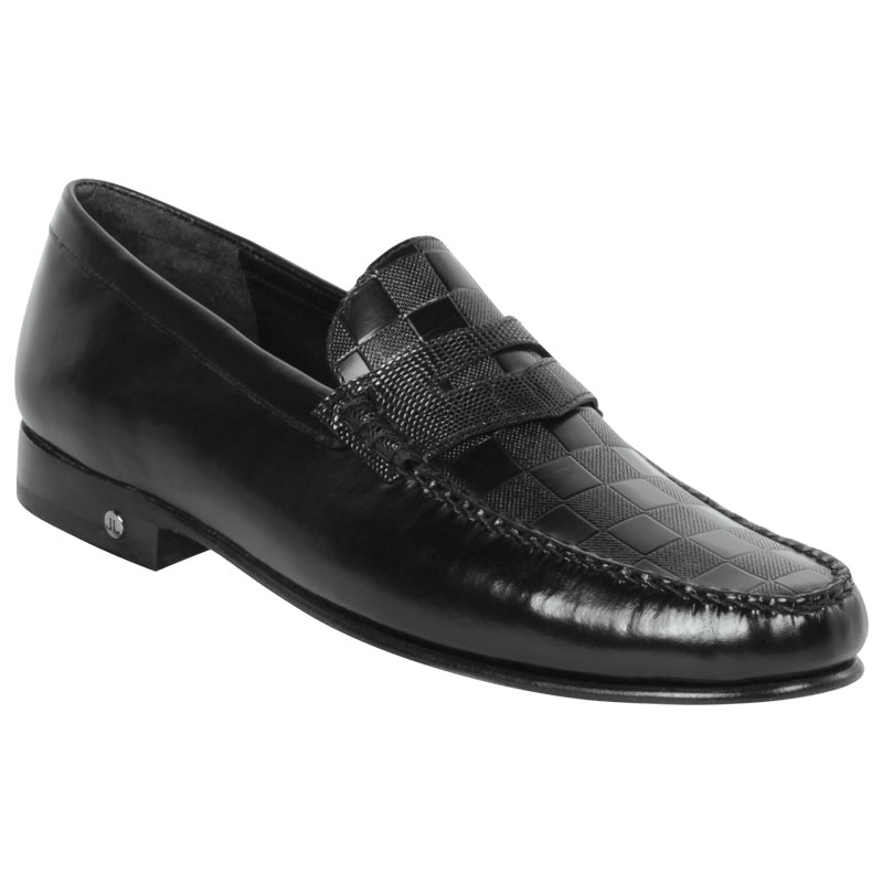 Lombardy Checkered Calfskin & Lizard Penny Loafers Black Image