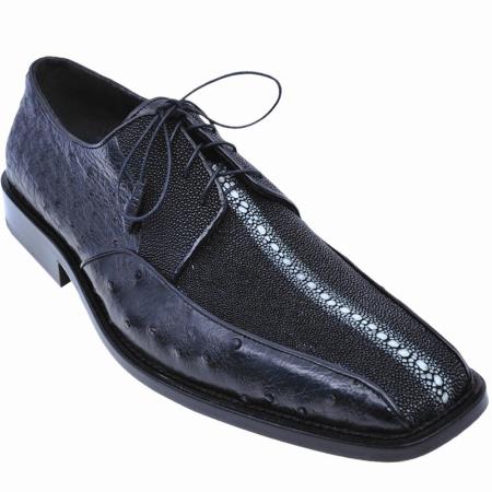Los Altos Stingray & Ostrich Dress Shoes Black Image