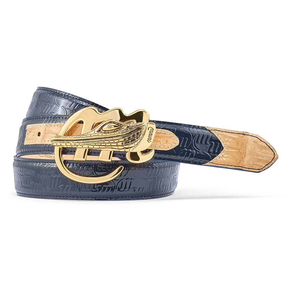 Mauri 0100/35 Baby Croc & Patent Embossed Belt W Blue / Champagne Image
