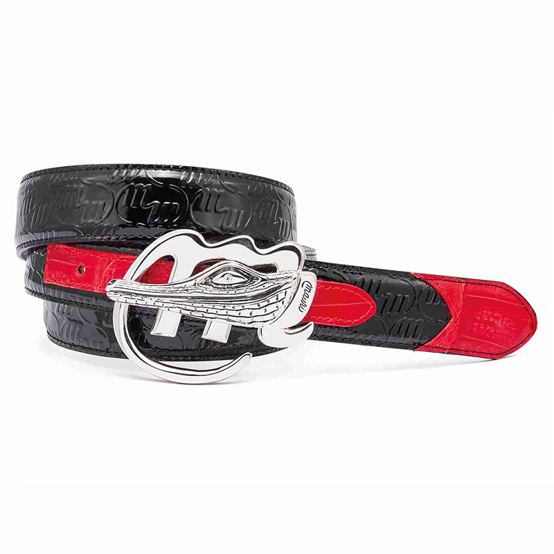 Mauri 0100 35 Baby Crocodile / Patent Embossed Belt Black / Red (Special Order) Image