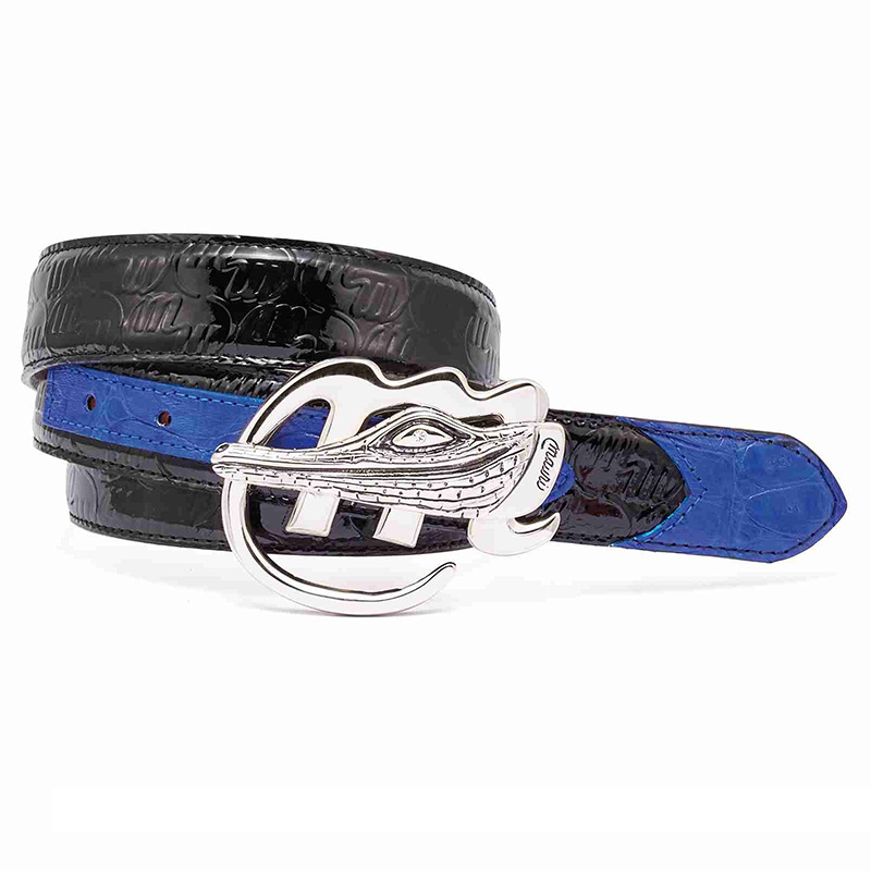 Mauri 0100 35 Baby Crocodile / Patent Embossed Belt Black / Royal Blue Image