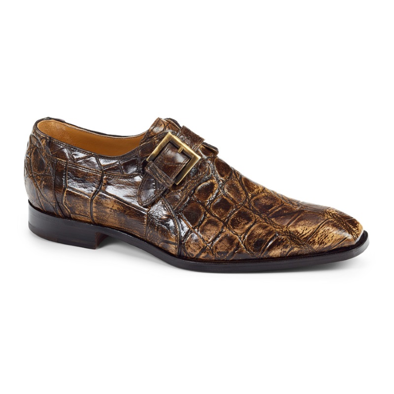 Mauri 1002 Alligator Monk Strap Shoes Burnished Brown (Special Order) Image