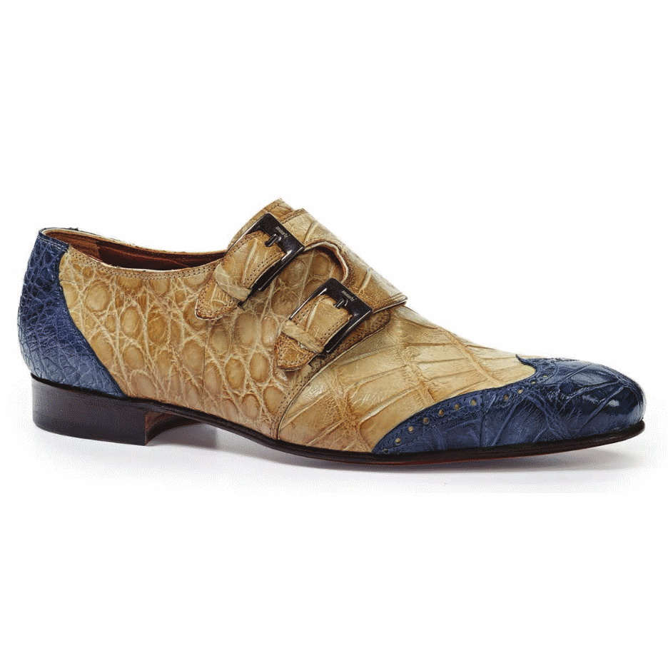 Mauri 1010 Masolino Alligator Monk Strap Shoes Blue / Bone (Special Order) Image
