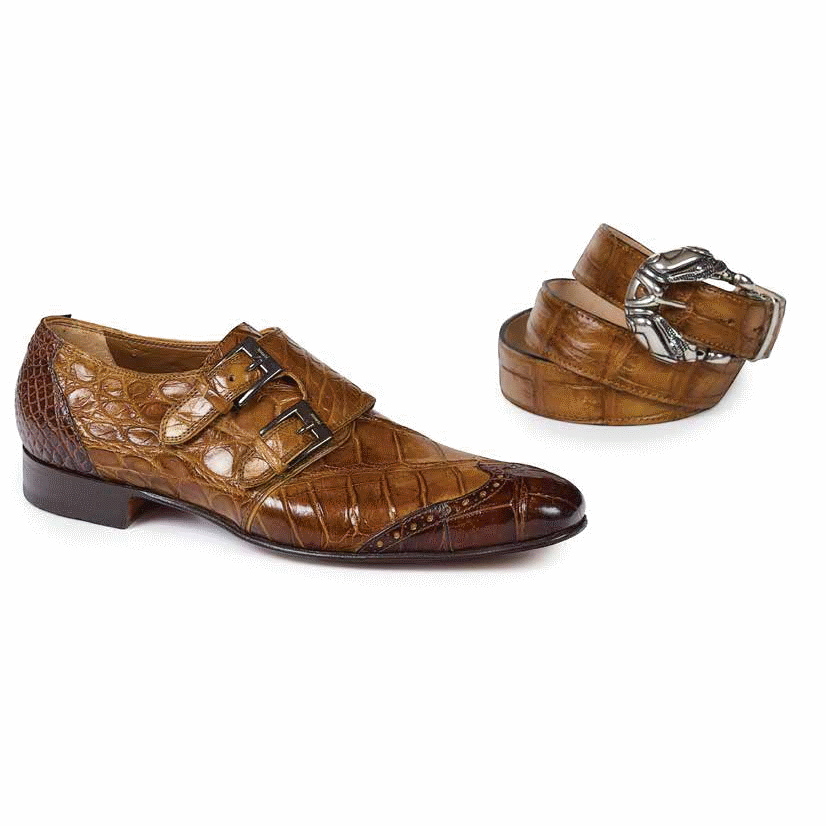 Mauri 1010 S Masolino Alliigator Monk Strap Shoes Sport Rust / Brandy (Special Order) Image