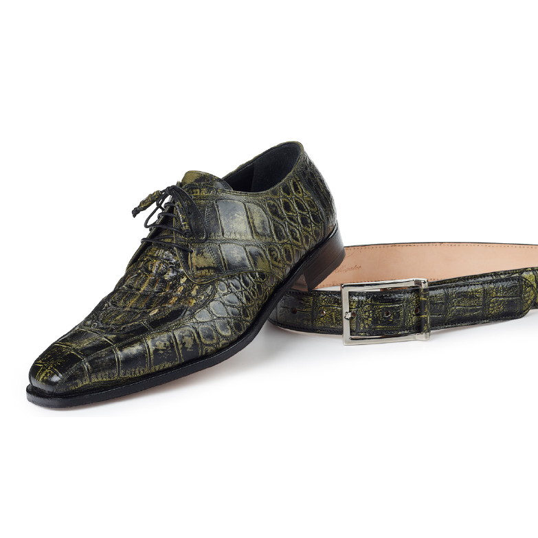 Mauri 1022 Bamboo Body Alligator & Hornback Shoes Olive / Black (SPECIAL ORDER) Image