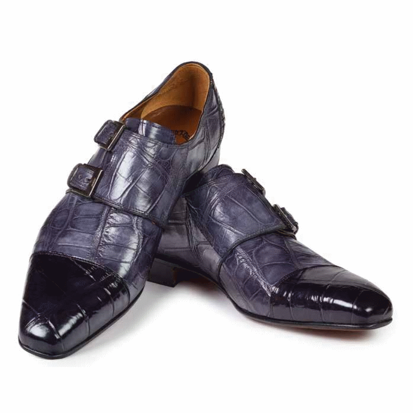 Mauri 1152 Traiano Alligator Double Monk Strap Shoes Black / Gray (SPECIAL ORDER) Image