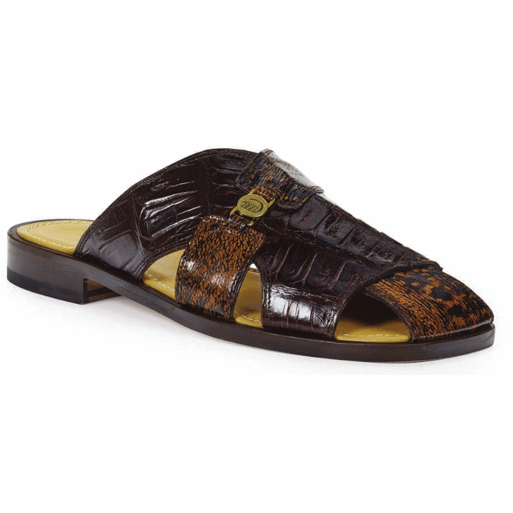 Mauri 1615 Barabino Shark & Crocodile Sandals Brown & Gold Rust (Special Order) Image