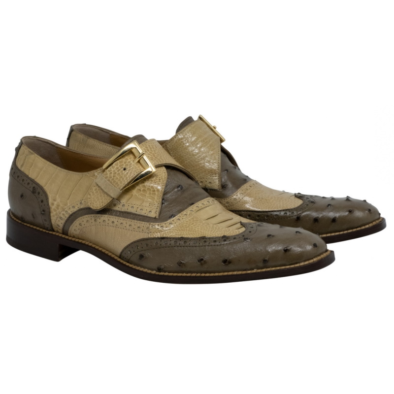 Mauri 3040 Corleone Ostrich Monk Strap Shoes Mousse & Dune (Special Order) Image