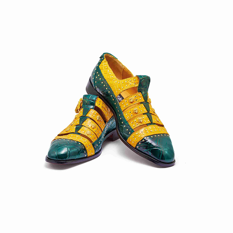 Mauri 3082 Body Alligator / Croco Flanks Shoes Hunter Green / Taxi Yellow (Special Order) Image