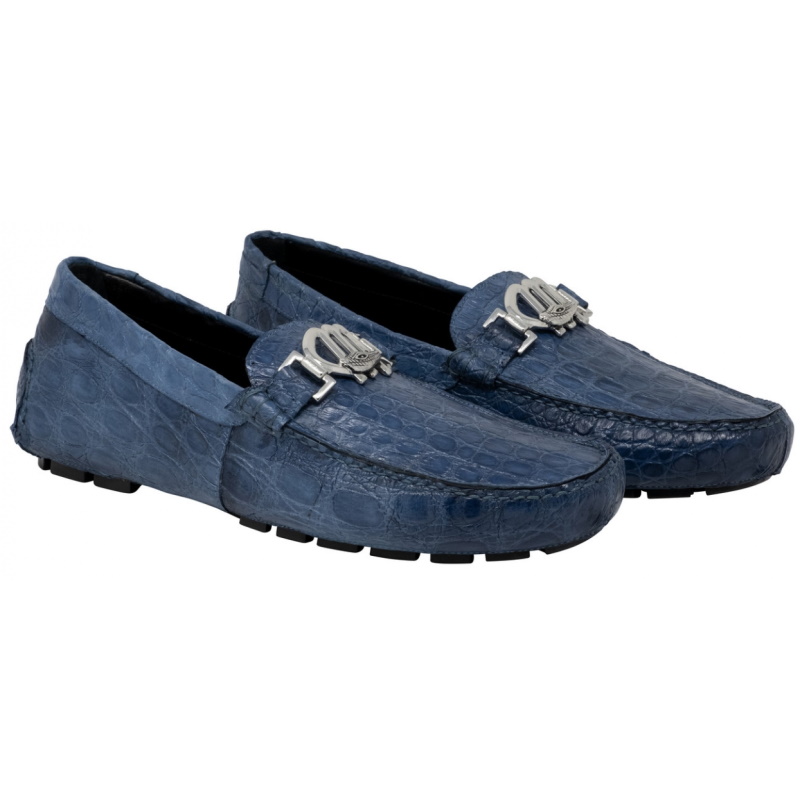 Mauri 3485 Tide Crocodile Flanks Driving Loafers Caribbean Blue (Special Order) Image
