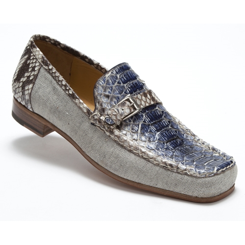 Mauri 3942 Ca'd'oro Python & Linen Strap Loafers Blue / Brown (Special Order) Image