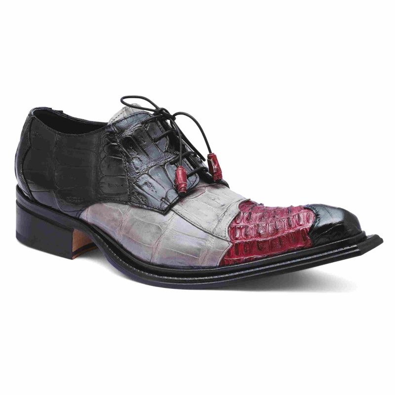 Mauri 44207 Piave Crocodile & Hornback Shoes Black/Ruby Red/Gray (Special Order) Image