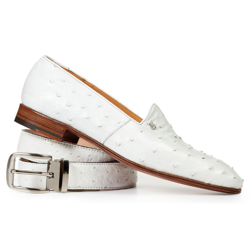 Mauri 4732 Bianca Ostrich Quill Loafers White (SPECIAL ORDER) Image