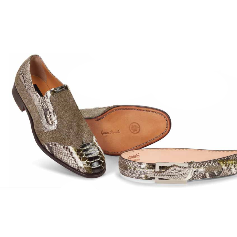 Mauri 4748 Spiga Python & Horsehair Wingtip Loafers Natural/Green (Special Order) Image
