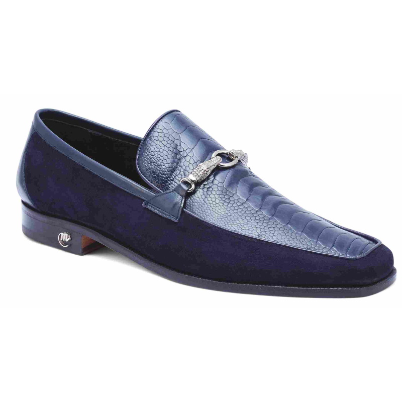 Mauri 4800 Priest Ostrich & Suede Loafers Wonder Blue (Special Order) Image
