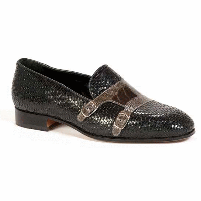 Mauri 4811 Espiga Woven & Ostrich Leg Loafers Black / Gray (SPECIAL ORDER) Image