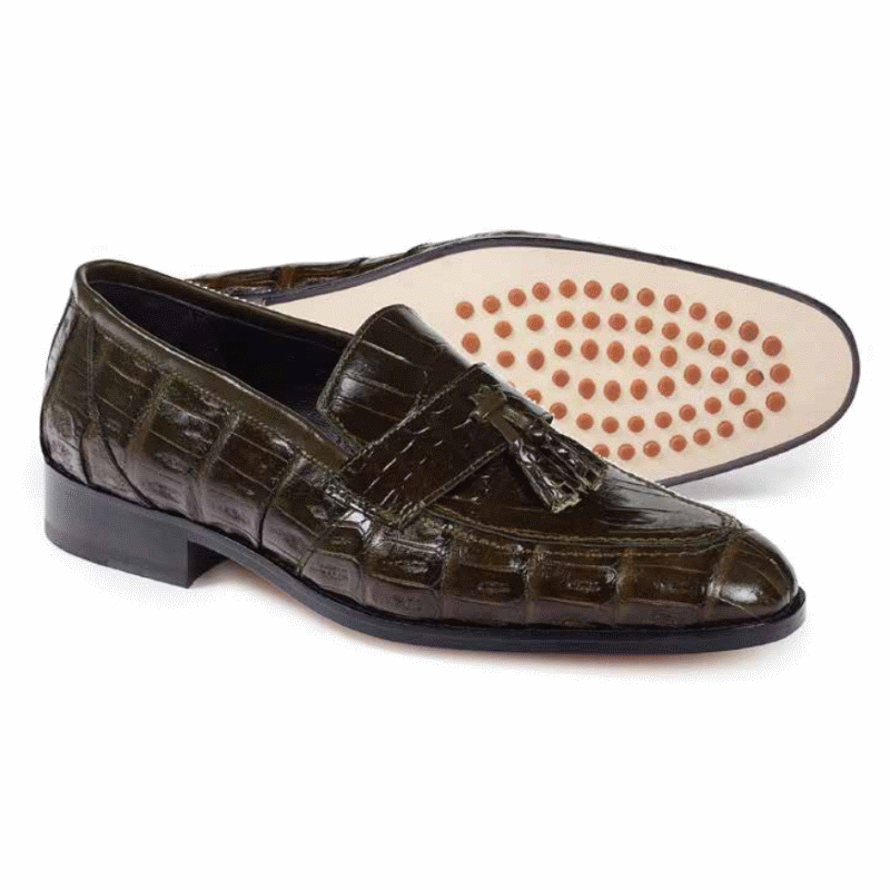 Mauri 4839 Bramante Crocodile & Alligator Tassel Loafers Olive (Special Order) Image