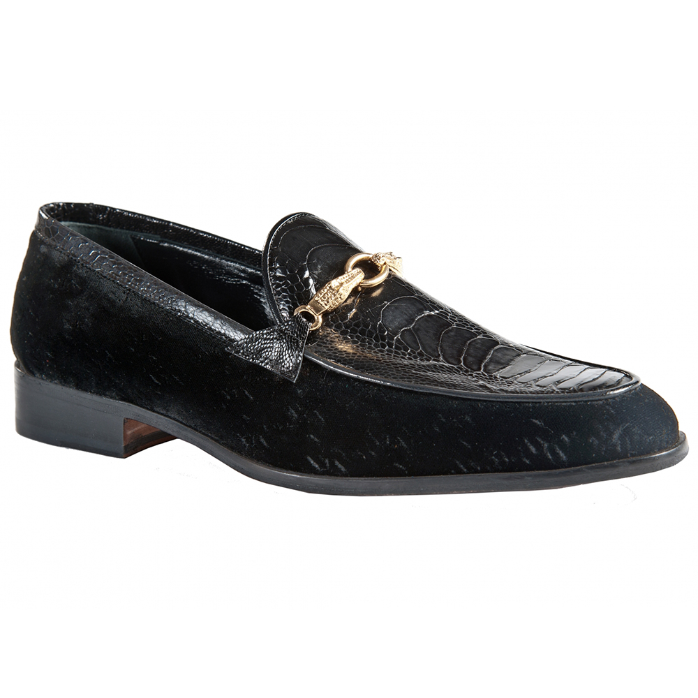 Mauri 4932 Ostrich Leg / Embossed Velvet Shoes Black (Special Order) Image