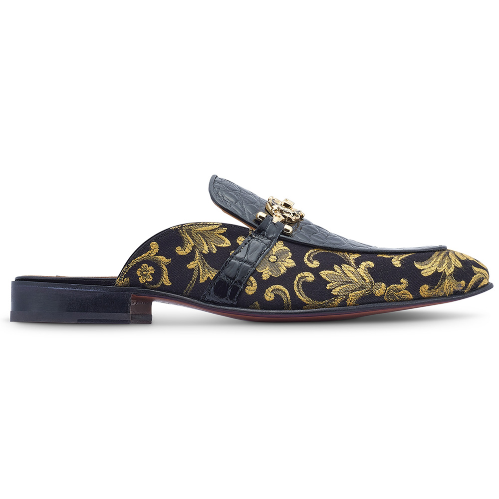 Mauri 4976 Bermuda Gobelins Fabric & Alligator Half Shoes Black Image
