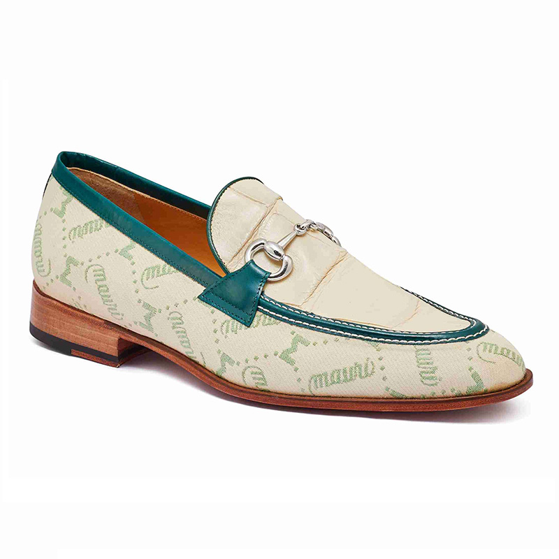 Mauri 4983 Body Alligator & Fabric Loafers Spring Green / Cream / Hunter Green (Special Order) Image