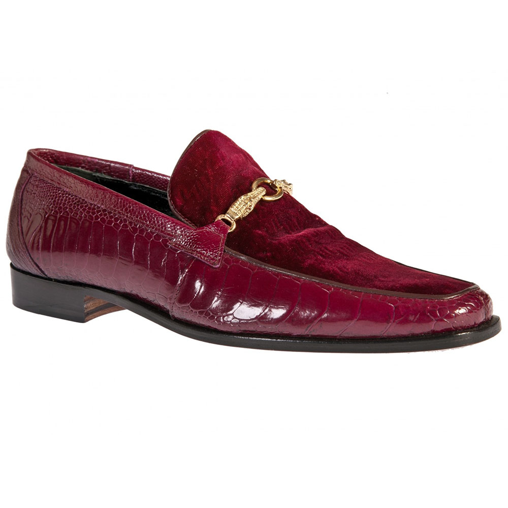 Mauri 4990 Ostrich Leg / Embossed Velvet Shoes Ruby Red (Special Order) Image