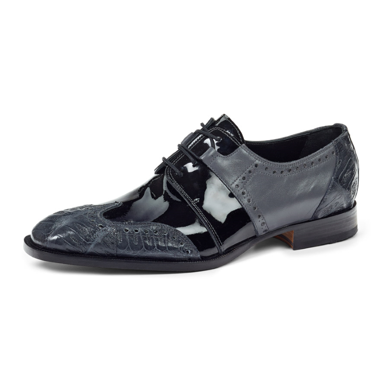 Mauri 53130 Baby Crocodile Wingtip Shoes Charcoal Gray (Special Order) Image