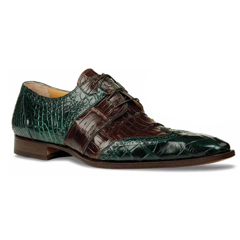 Mauri 53130 Como Alligator Wingtip Shoes Forest Green / Rust (Special Order) Image