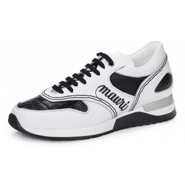 Mauri 6199 Ticino Calfskin & Crocodile Sneakers White / Black Image