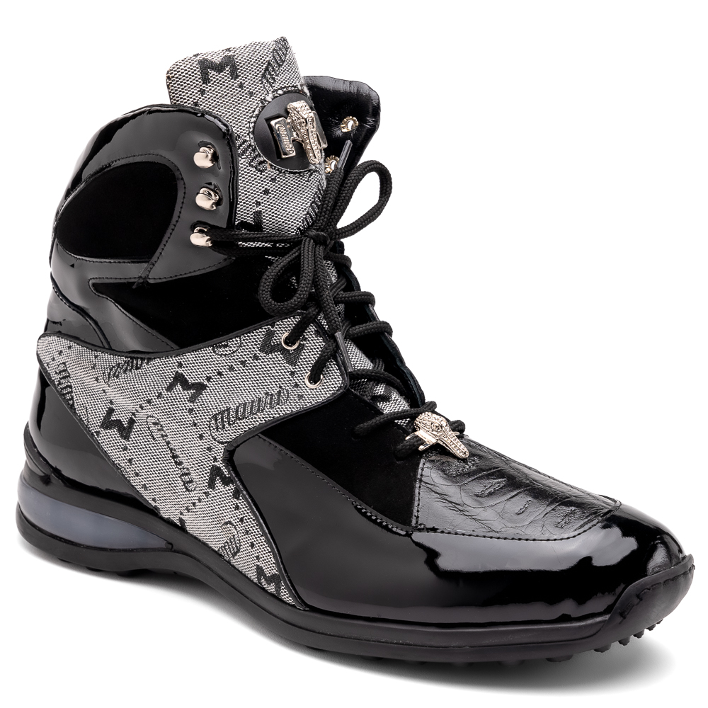 Mauri 8402 Diamond Patent/ Baby Croc/ Suede/ Mauri Fabric Sneakers Black/ Grey Image