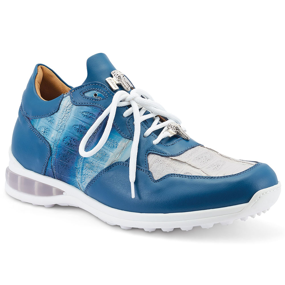 Mauri 8457 Runner Calfskin / Baby Croc Sneakers Caribbean Blue / Medium Grey Image