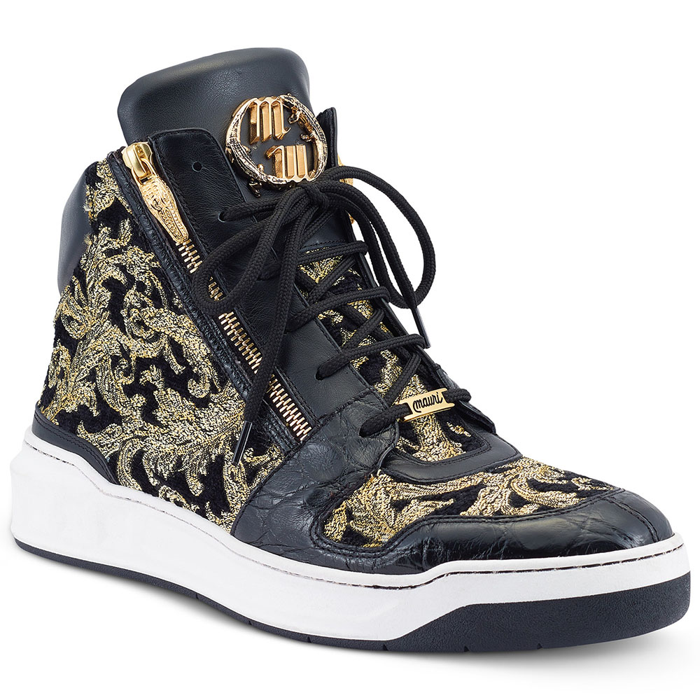 Mauri 8494 Alligator / Damask Fabric / Calfskin Sneakers Black / Gold Image