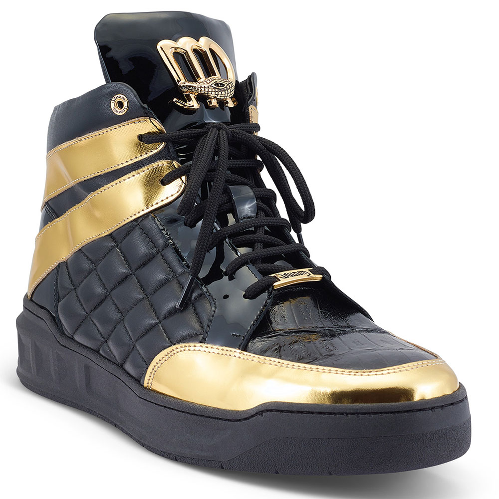 Mauri 8499 Patent / Calfskin / Baby Crocodile Sneakers Black / Gold Image