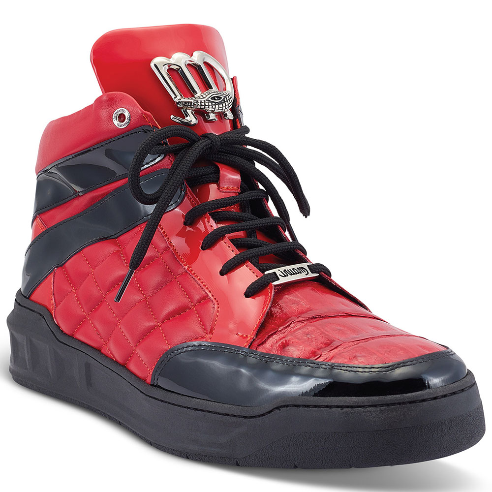 Mauri 8499 Patent / Calfskin / Baby Crocodile Sneakers Black / Red Image