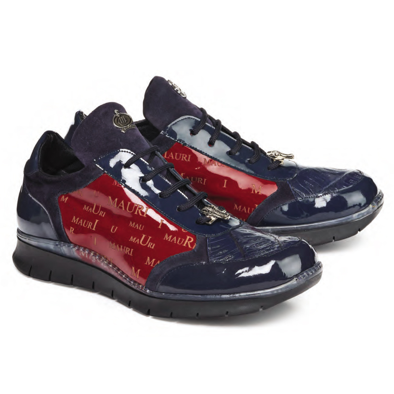 Mauri 8571 Legend Patent Leather Suede Baby Croc Sneakers Wonder Blue / Laser Red (Special Order) Image