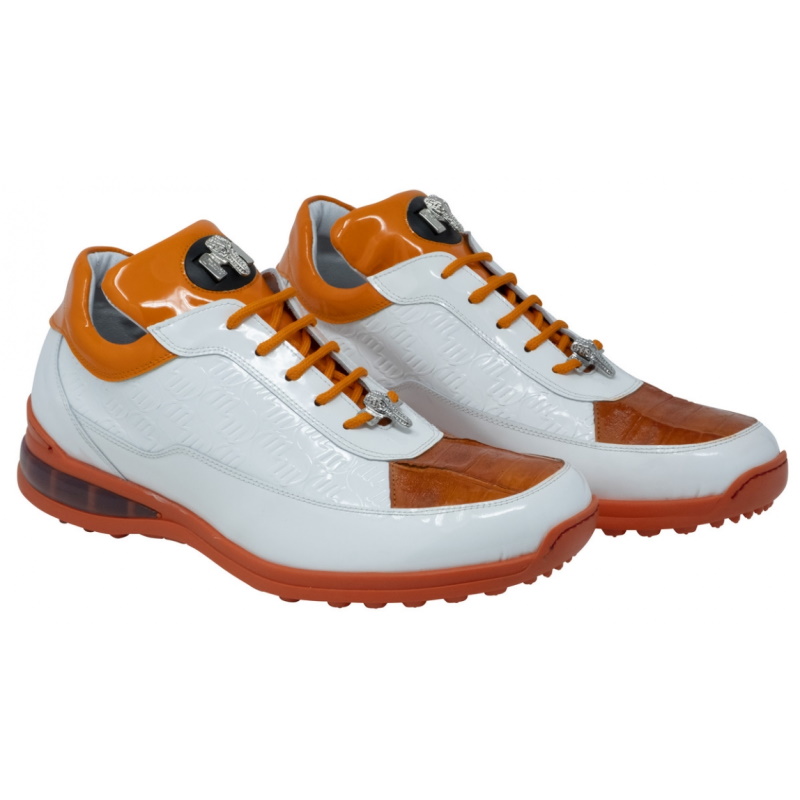 Mauri 8900-2 Bubble Crocodile & Patent Leather Sneakers White / Orange Image
