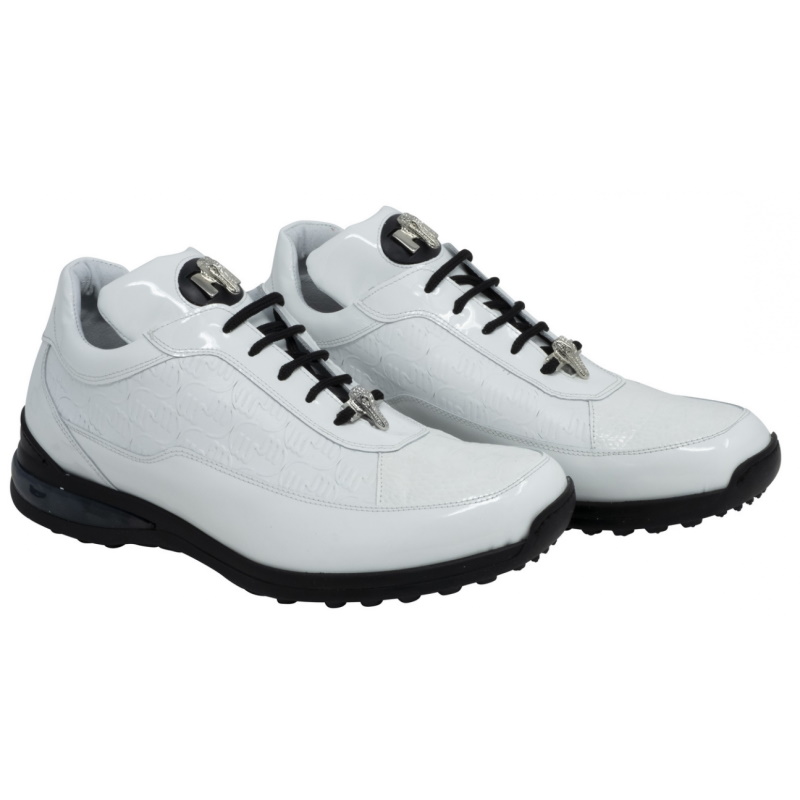 Mauri 8900-2 Bubble Ostrich & Patent Leather Sneakers White (Special Order) Image