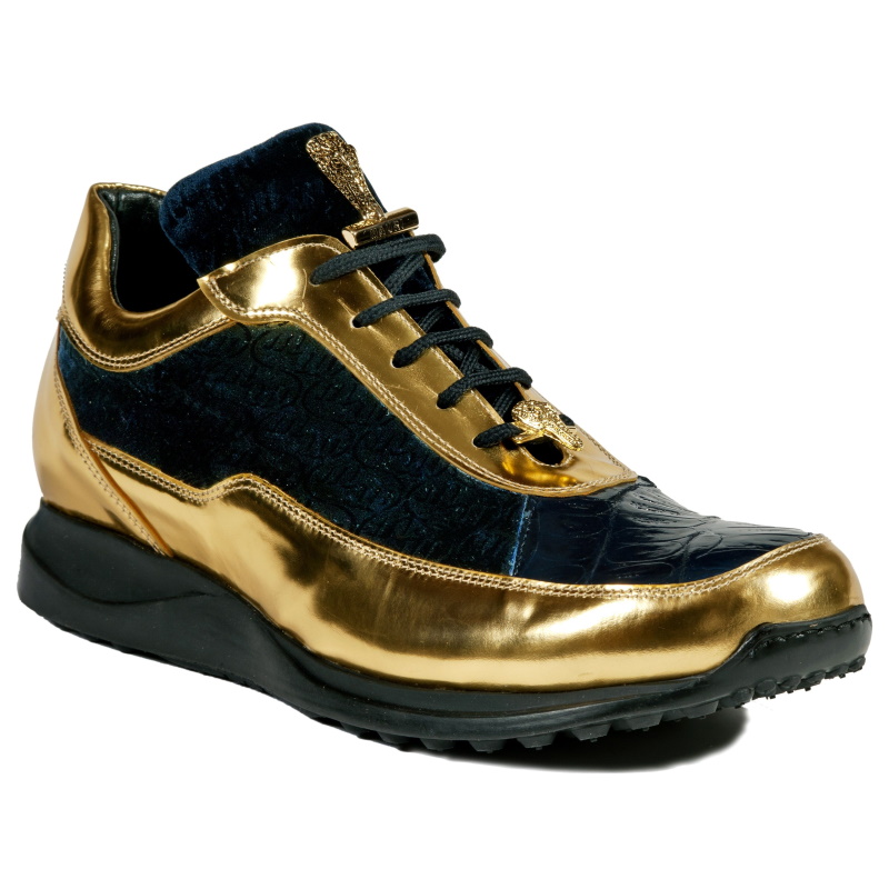Mauri 8900-2 Crocodile & Velvet Sneakers Blue / Gold (Special Order) Image