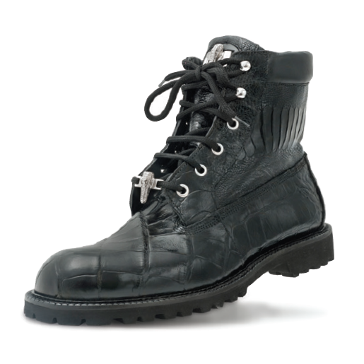 Mauri Commando 4637 Alligator & Ostrich Boots Black (Special Order) Image