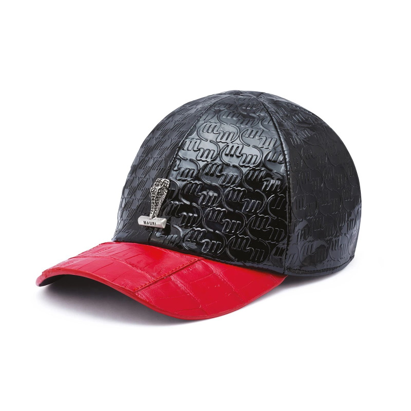 Mauri Crocodile & Embossed Patent Leather Hat Black/Red Image