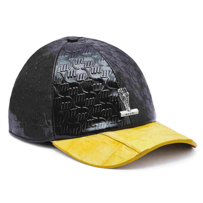 Mauri Crocodile & Embossed Patent Leather Hat Black/Yellow Image