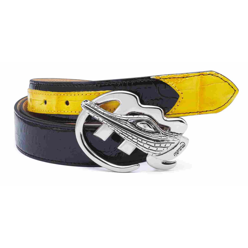 Mauri Crocodile & Embossed Patent Belt Black/Yellow Image