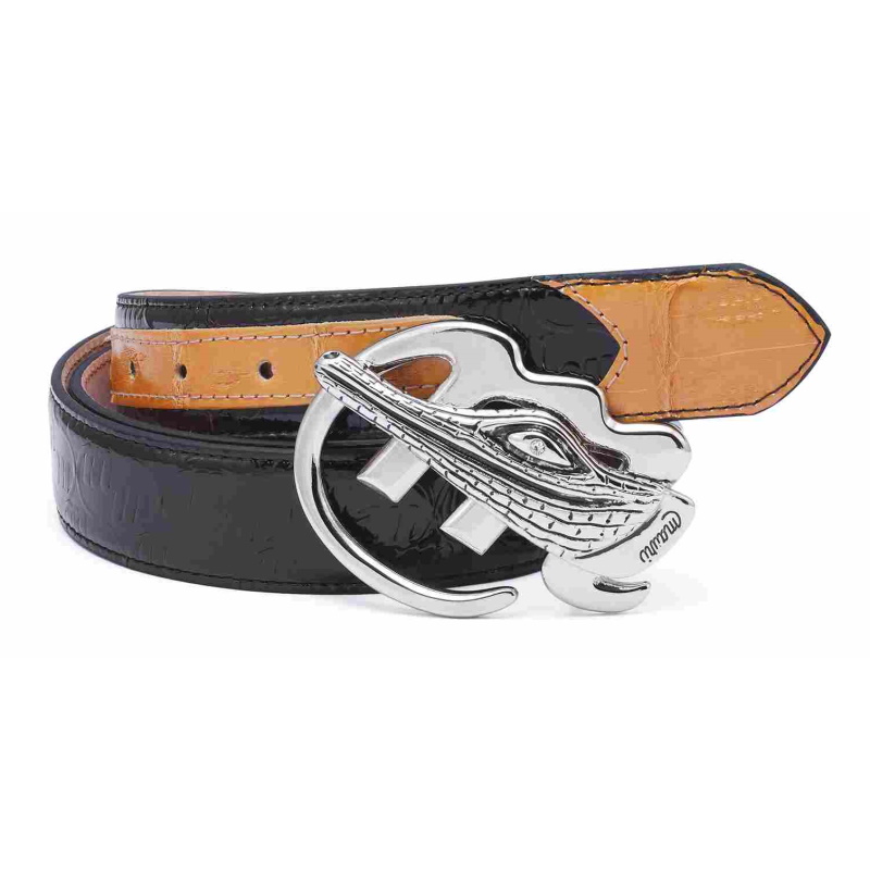 Mauri Crocodile & Embossed Patent Belt Black/Brown Image