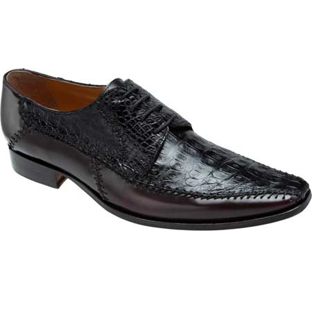 Mauri Epoca M752 Calfskin & Crocodile Derby Shoes Black / Burgundy (Special Order) Image