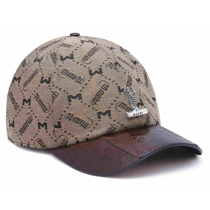 Mauri Ostrich Leg & Fabric Leather Hat Brown (Special Order) Image