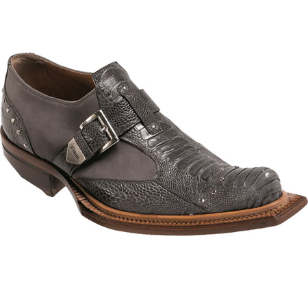 Mauri Faraone 44237 Suede &amp; Ostrich Leg Monk Strap Shoes Gray (Special Order) Image