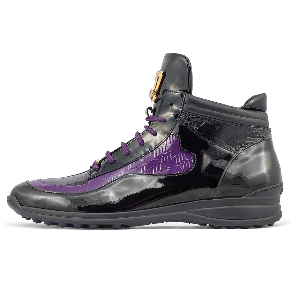 Mauri Hype 8409 Patent / Patent Embossed / Baby Croc & Ostrich Leg Sneakers Black / Purple Image