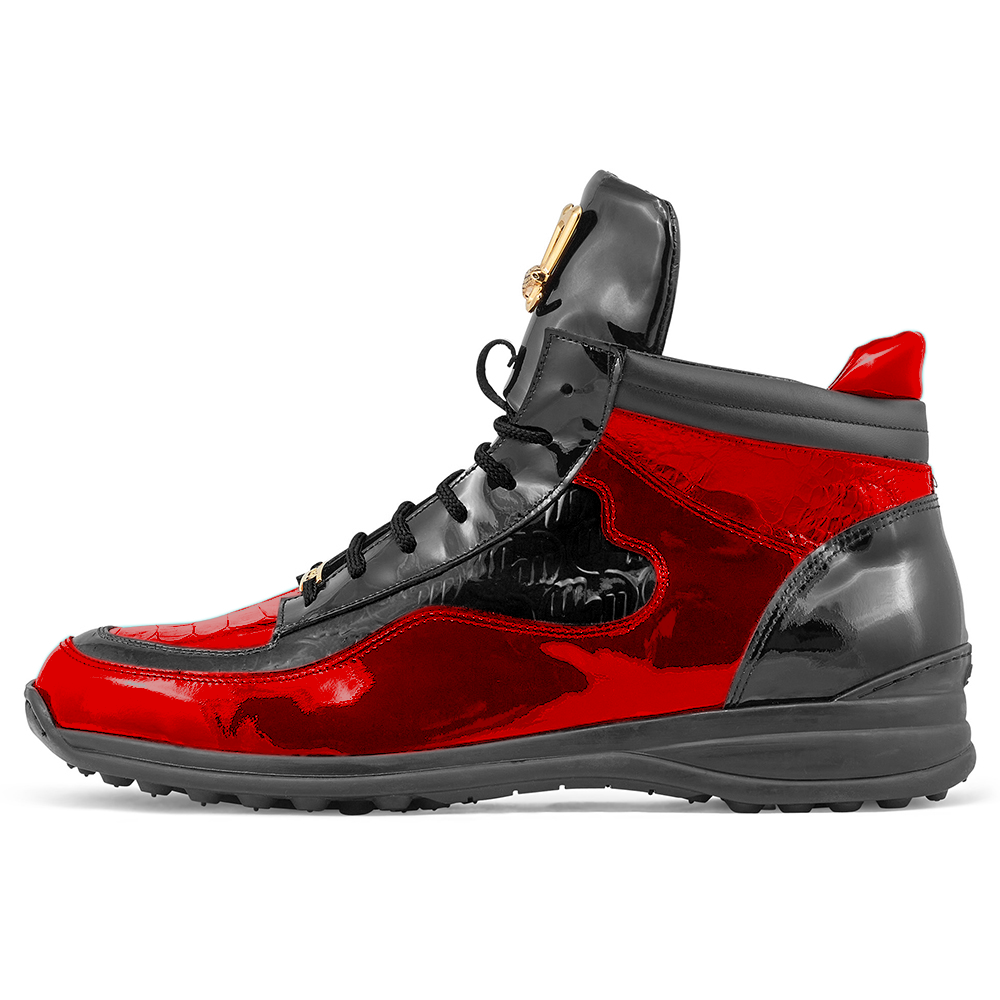Mauri Hype 8409 Patent / Patent Embossed / Baby Croc & Ostrich Leg Sneakers Black / Red Image